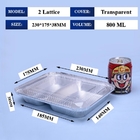 800ml Aluminum Foil Lunch Box 230mm*175mm*38mm ingrosso Container Tray Square Pans High Quality 2 reticolo