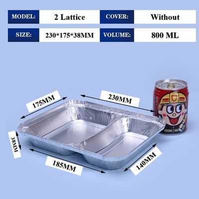 800ml Aluminum Foil Lunch Box 230mm*175mm*38mm ingrosso Container Tray Square Pans High Quality 2 reticolo