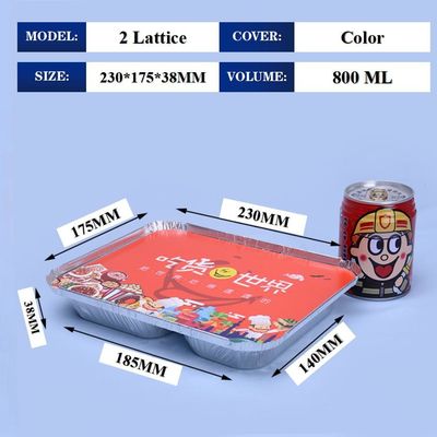 800ml Aluminum Foil Lunch Box 230mm*175mm*38mm ingrosso Container Tray Square Pans High Quality 2 reticolo