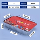 211 750 ml Aluminium Foil Tiffin Box 210*140*48mm Per Barbecue